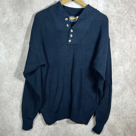 Peconic Bay‎ Traders Chenille Sweater Mens Large Blue Knit Grandpa Cabincore USA - Picture 1 of 8